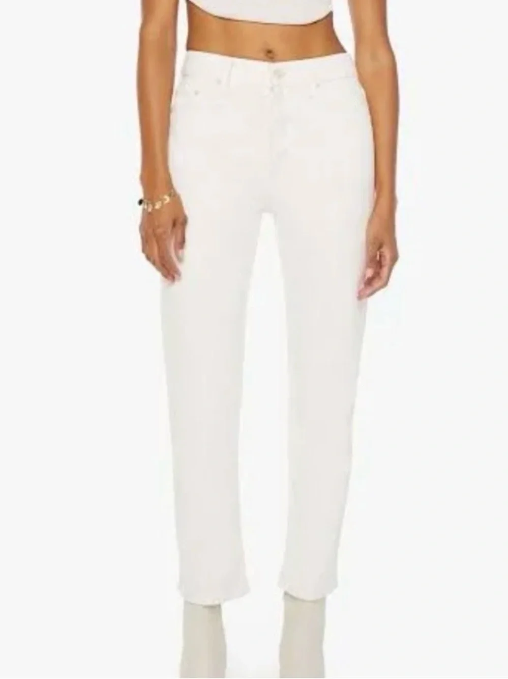 MOTHER SUPERIOR WHITE BUTTON FLY HIGH RISE TOMCAT STRAIGHT JEANS SZ 24